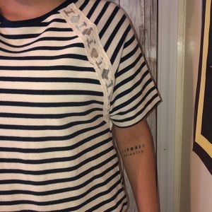 Old Navy Striped Cream & Navy Pullover Blouse